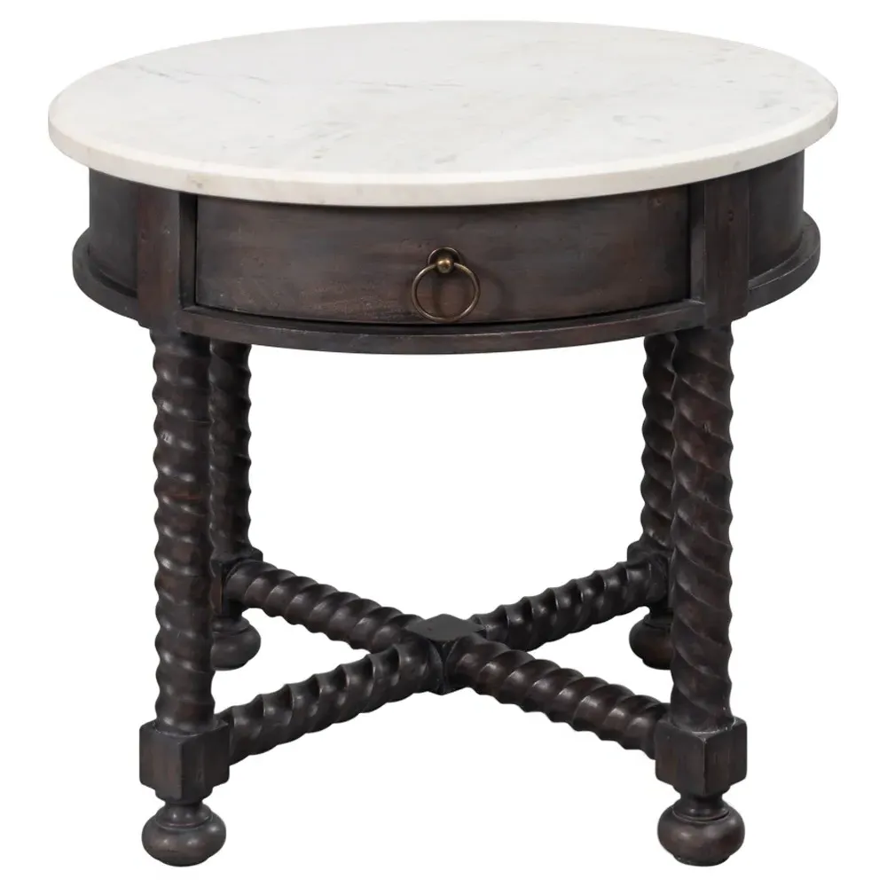 Stella Round Spindle Side Table - White, Marble image