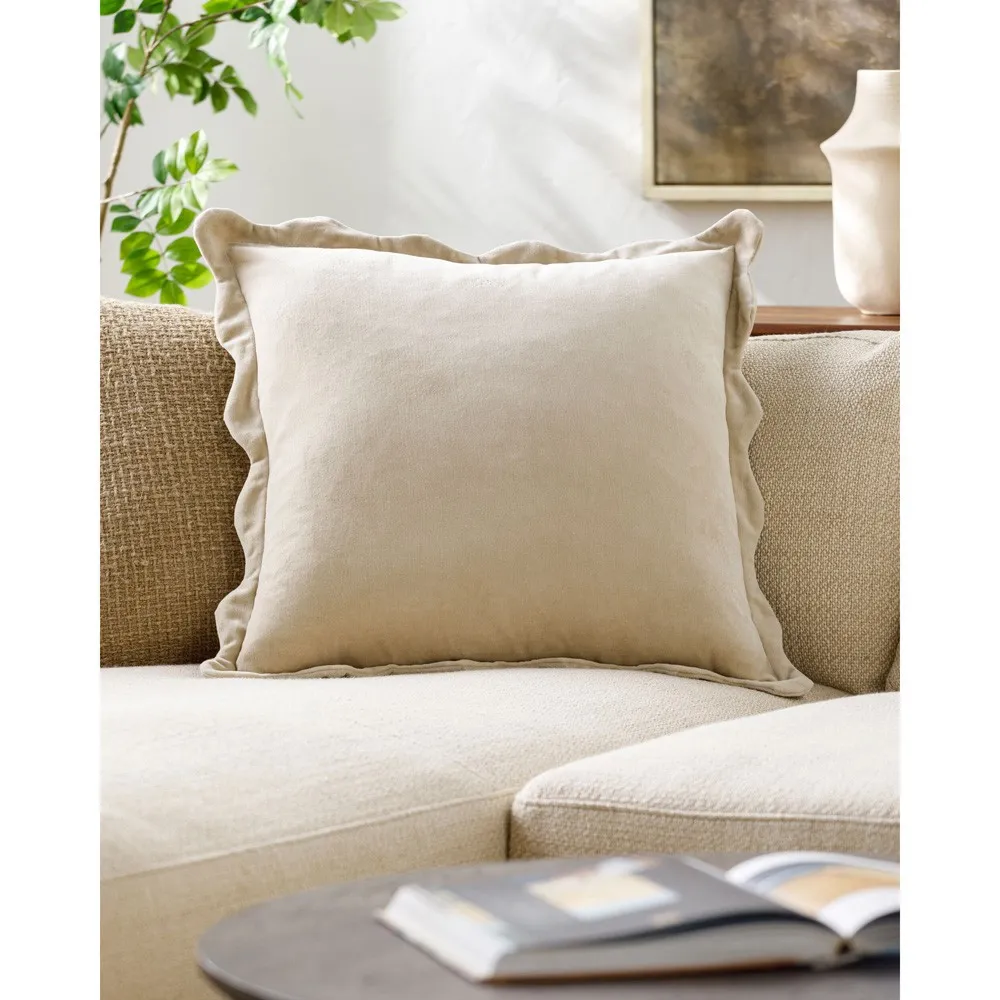 Stella Scallop Throw Pillow - Light Beige, Cotton