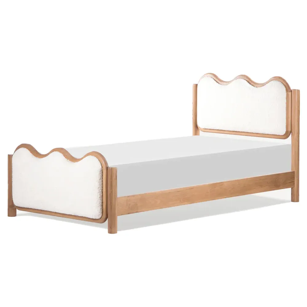 Stella Twin Size Wavy Bed - White, Oak