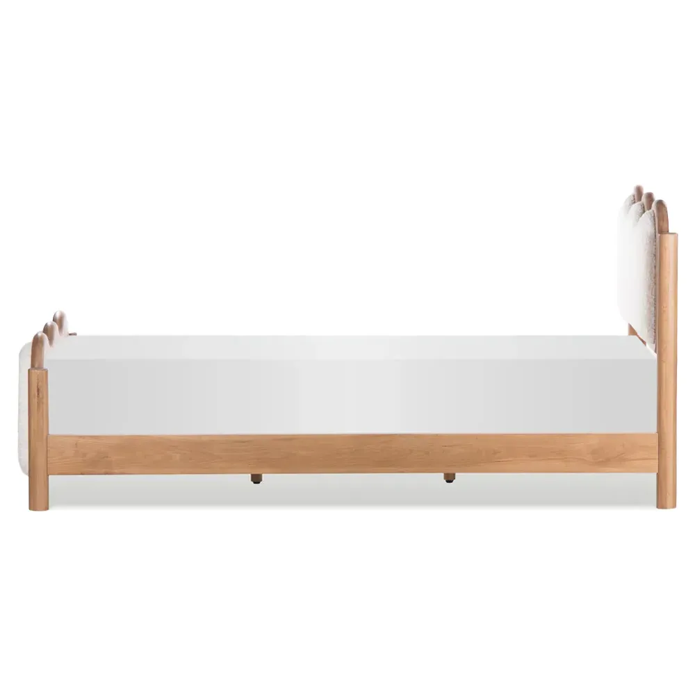 Stella Twin Size Wavy Bed - White, Oak
