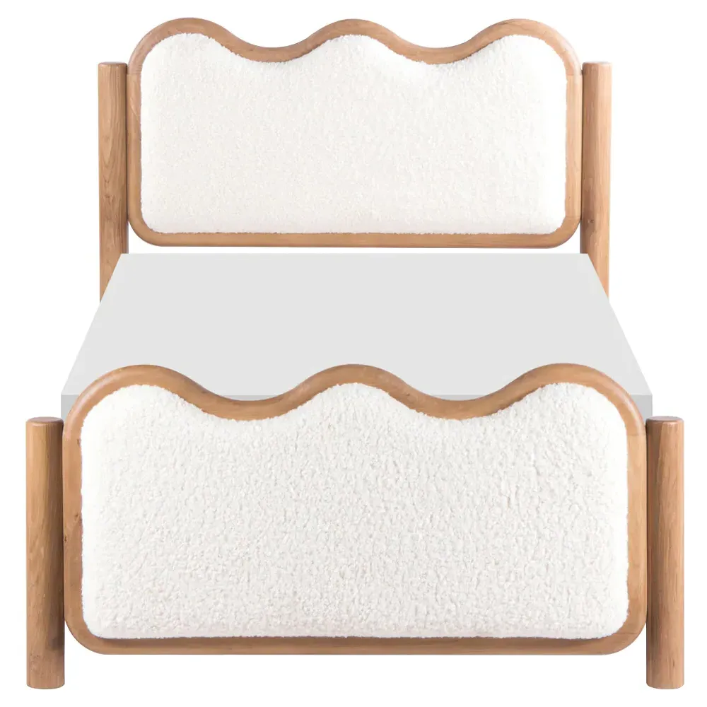 Stella Twin Size Wavy Bed - White, Oak image