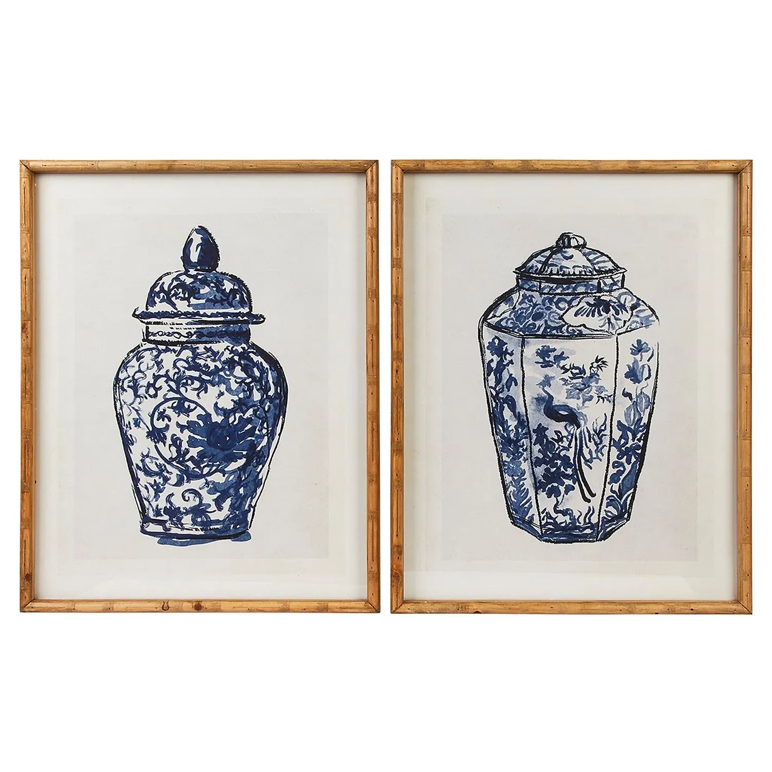 Stellan Ginger Jar Diptych Framed Illustration - Blue