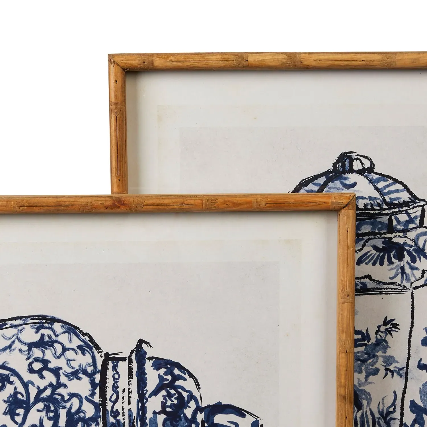 Stellan Ginger Jar Diptych Framed Illustration - Blue
