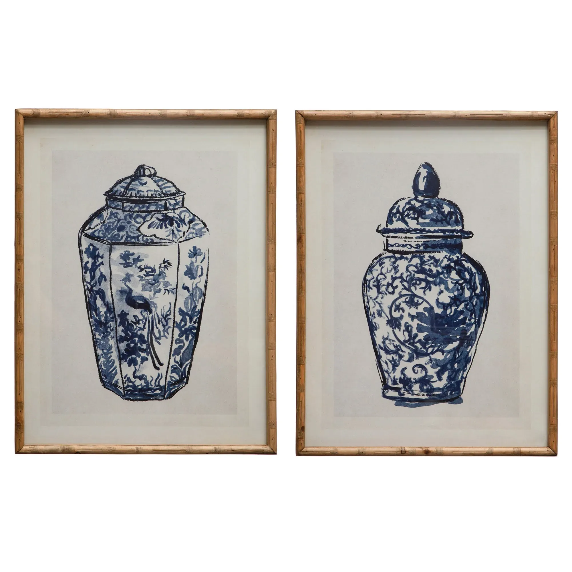 Stellan Ginger Jar Diptych Framed Illustration - Blue