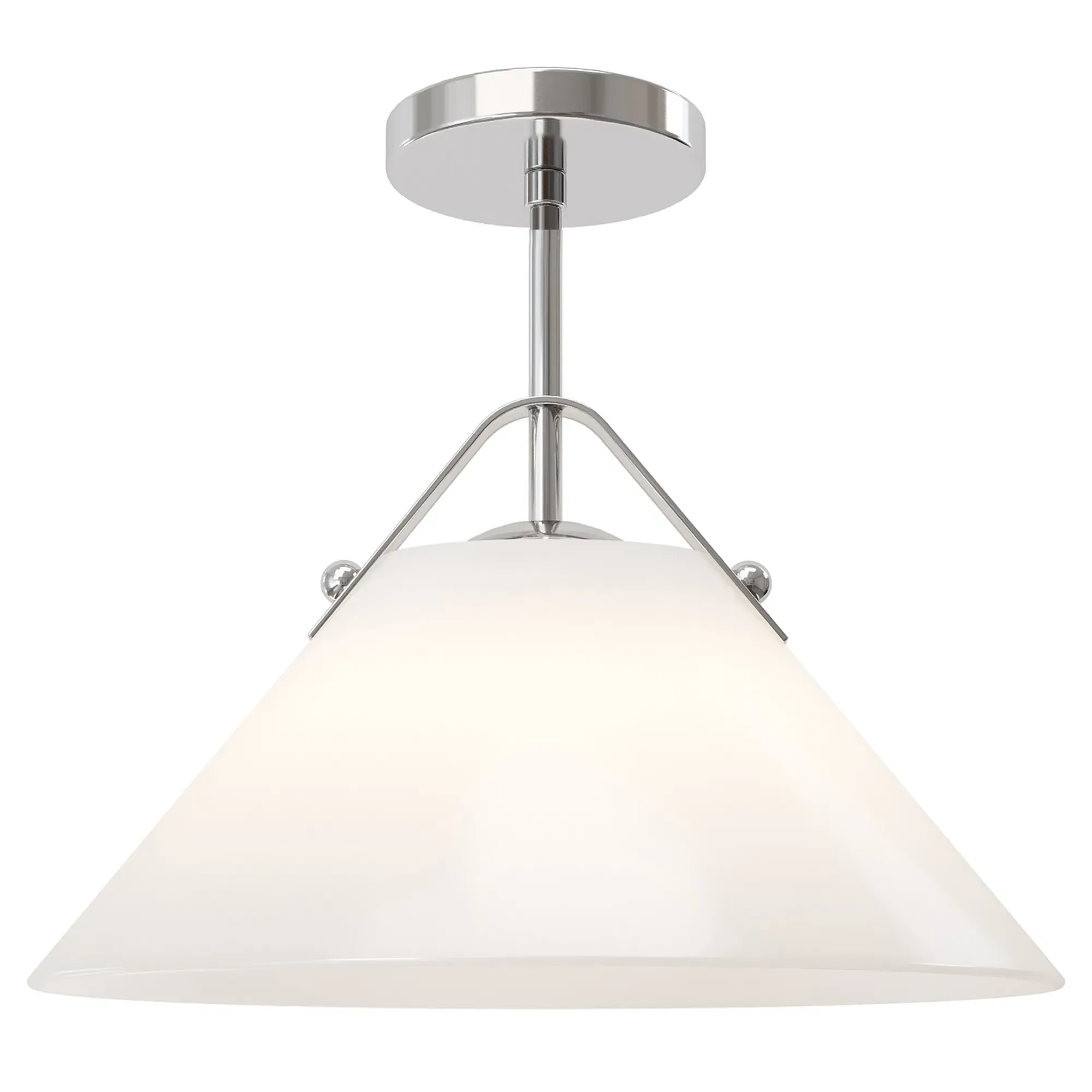 Stellan Round Pendant Light - White, Polished Nickel