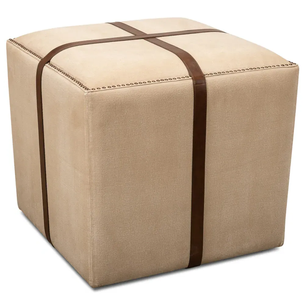 Stetson French Country Upholstered Stool - Beige, Leather