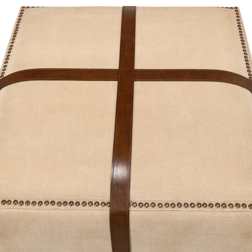 Stetson French Country Upholstered Stool - Beige, Leather