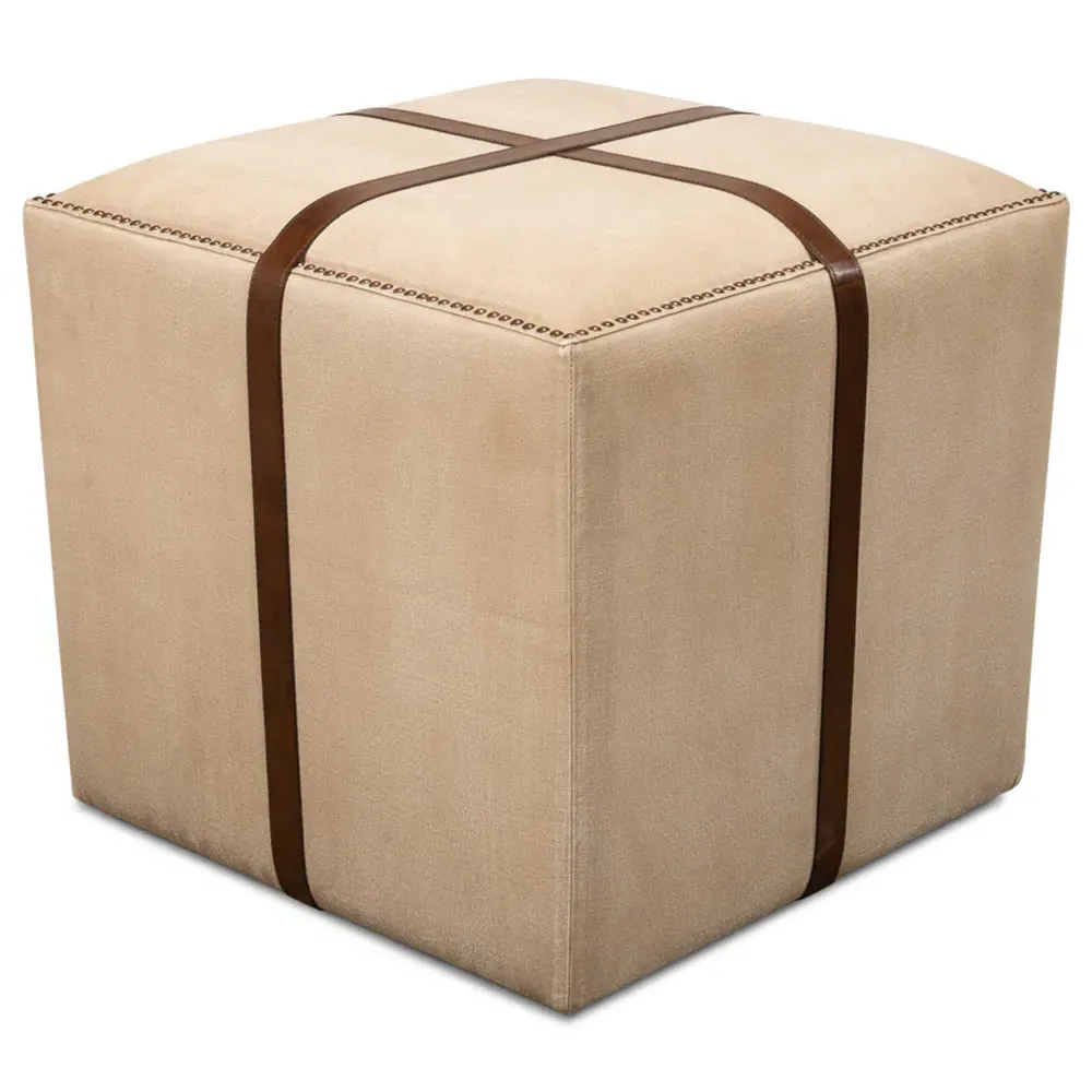 Stetson French Country Upholstered Stool - Beige, Leather