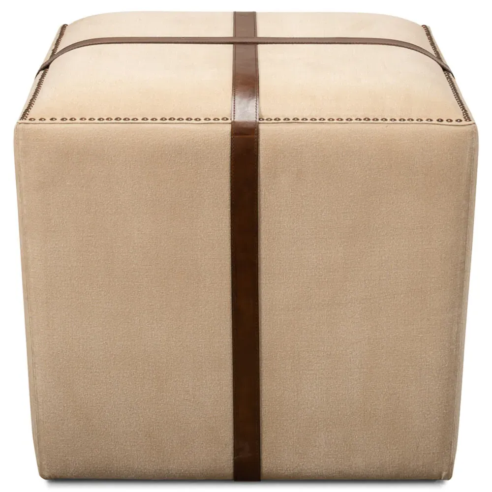 Stetson French Country Upholstered Stool - Beige, Leather