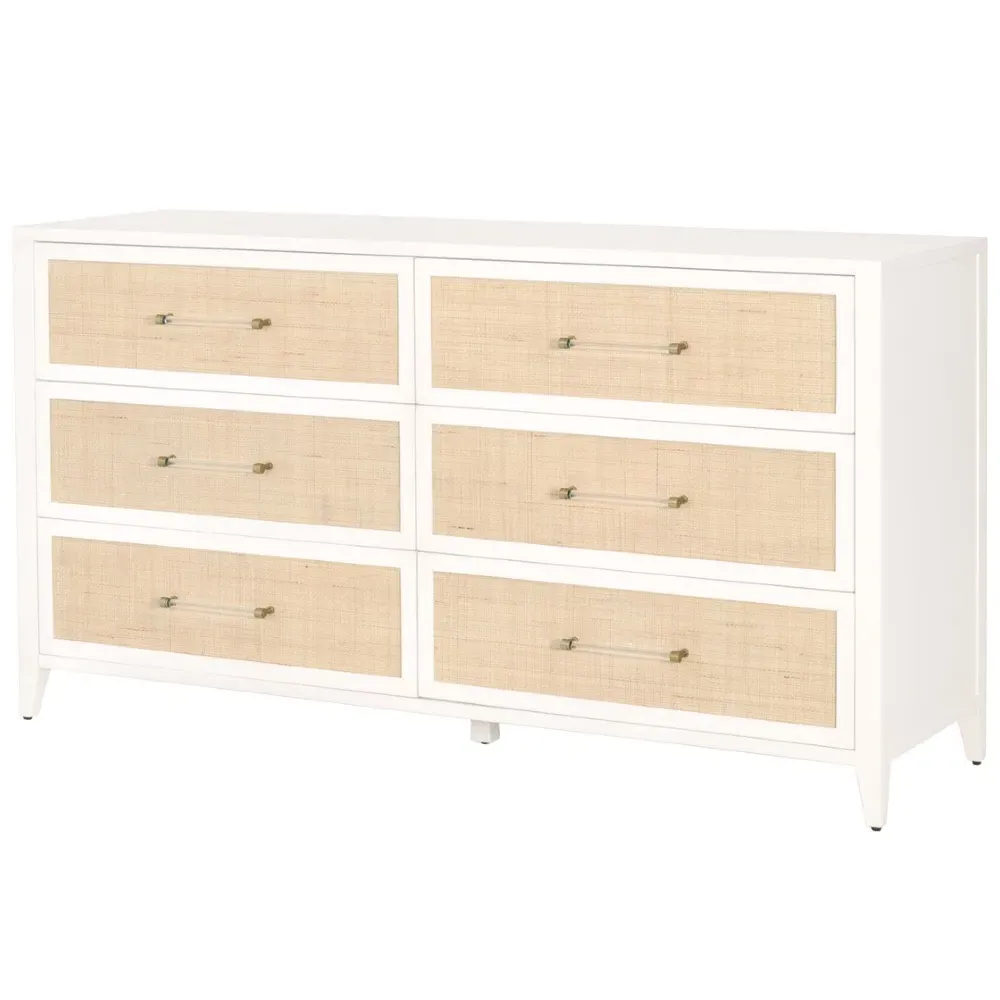 Steven 6 Drawer Dresser - White, Rattan