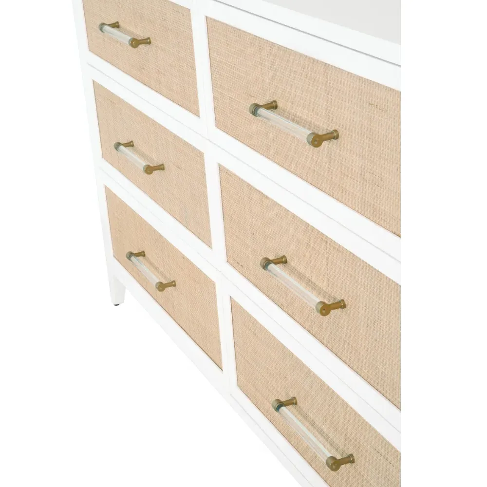 Steven 6 Drawer Dresser - White, Rattan