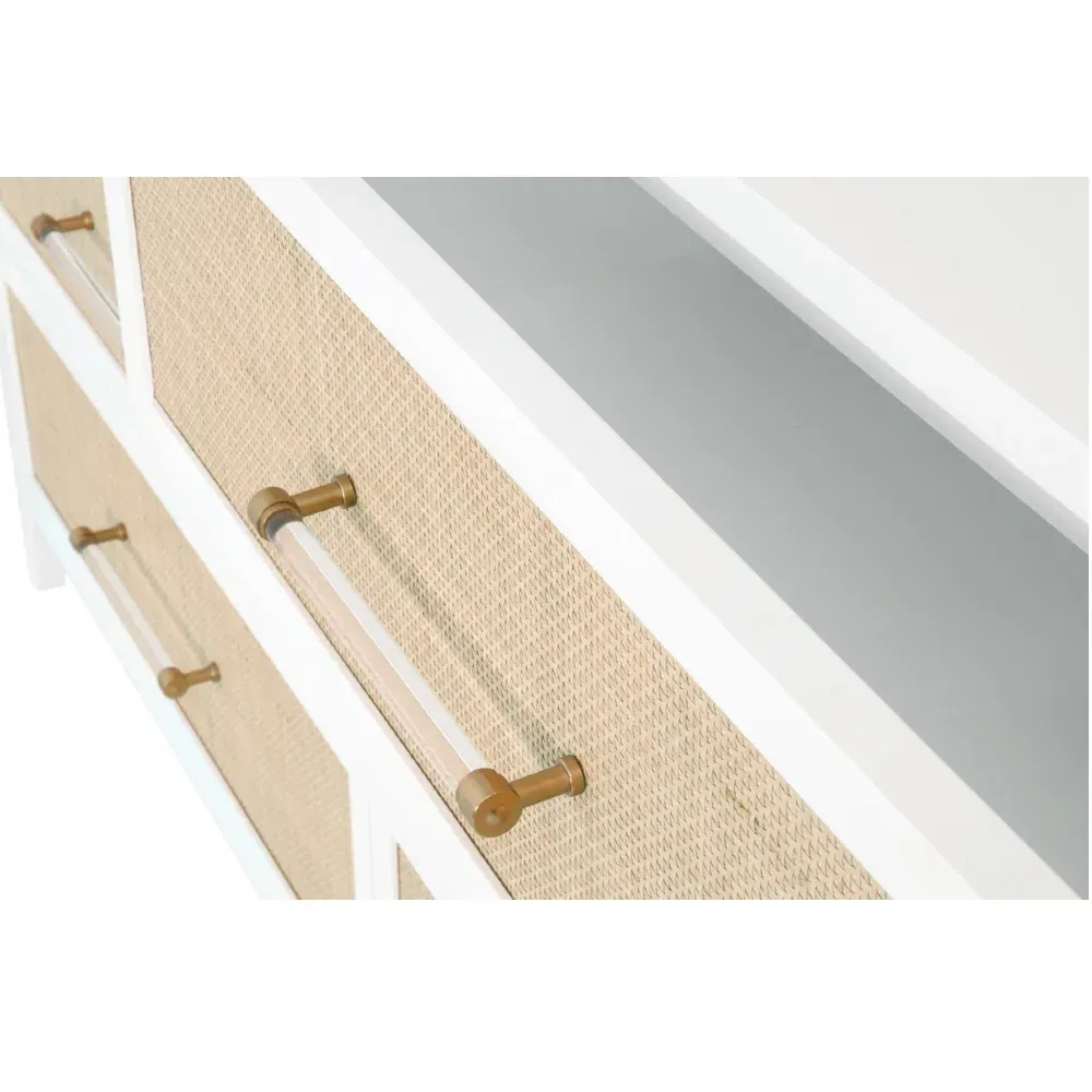Steven 6 Drawer Dresser - White, Rattan