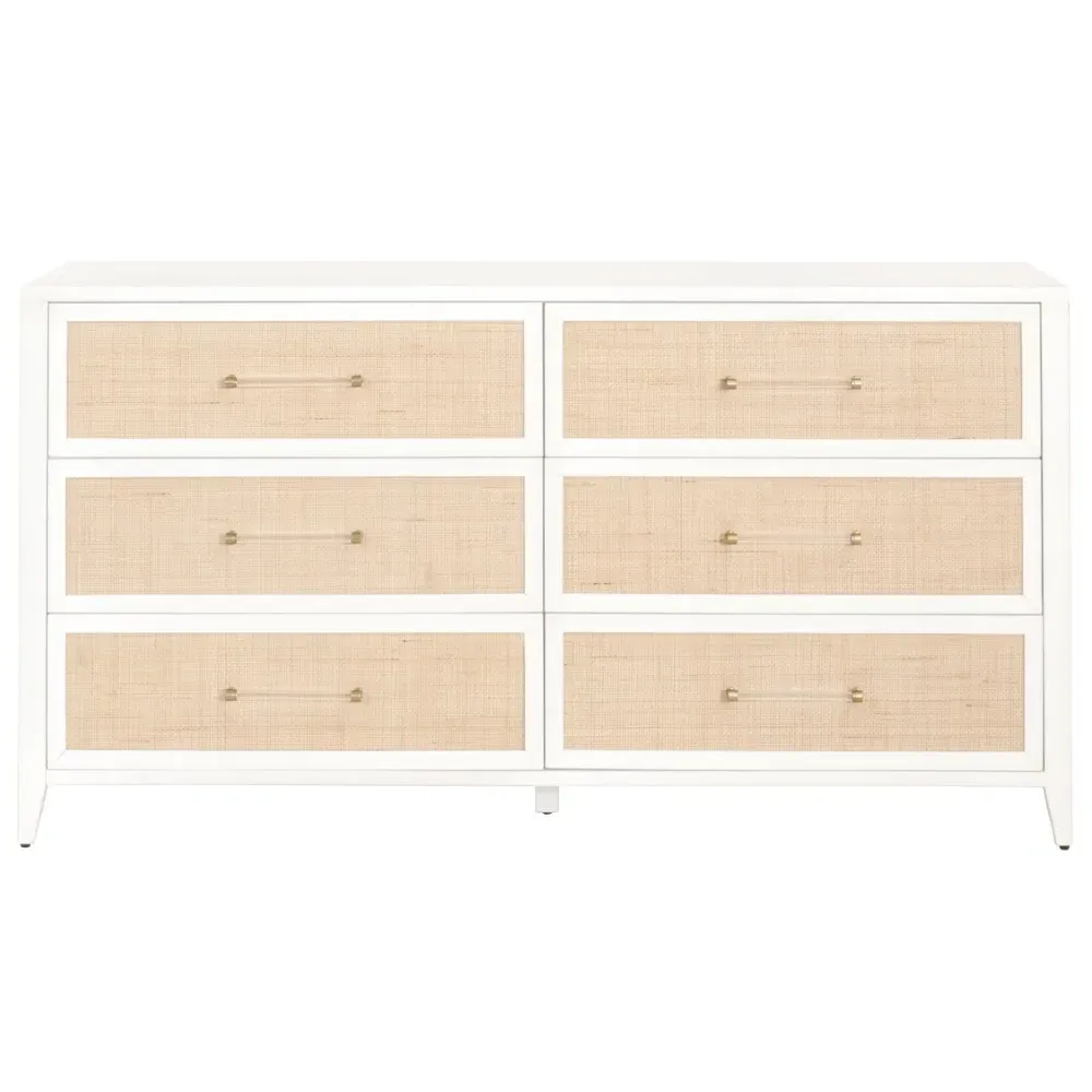 Steven 6 Drawer Dresser - White, Rattan