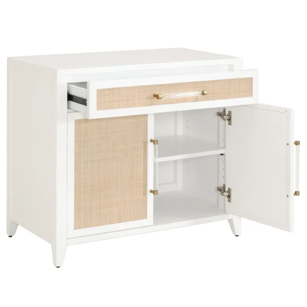 Steven Media Cabinet - White, Rattan