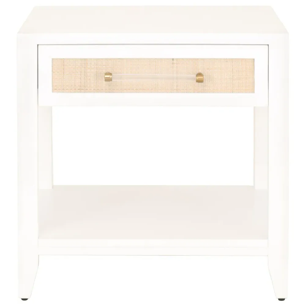 Steven Side Table with Storage - White, Rattan image