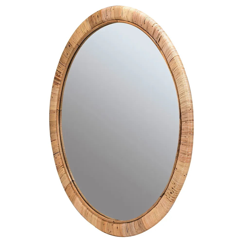 Stevie Round Wall Mirror - Natural, Rattan