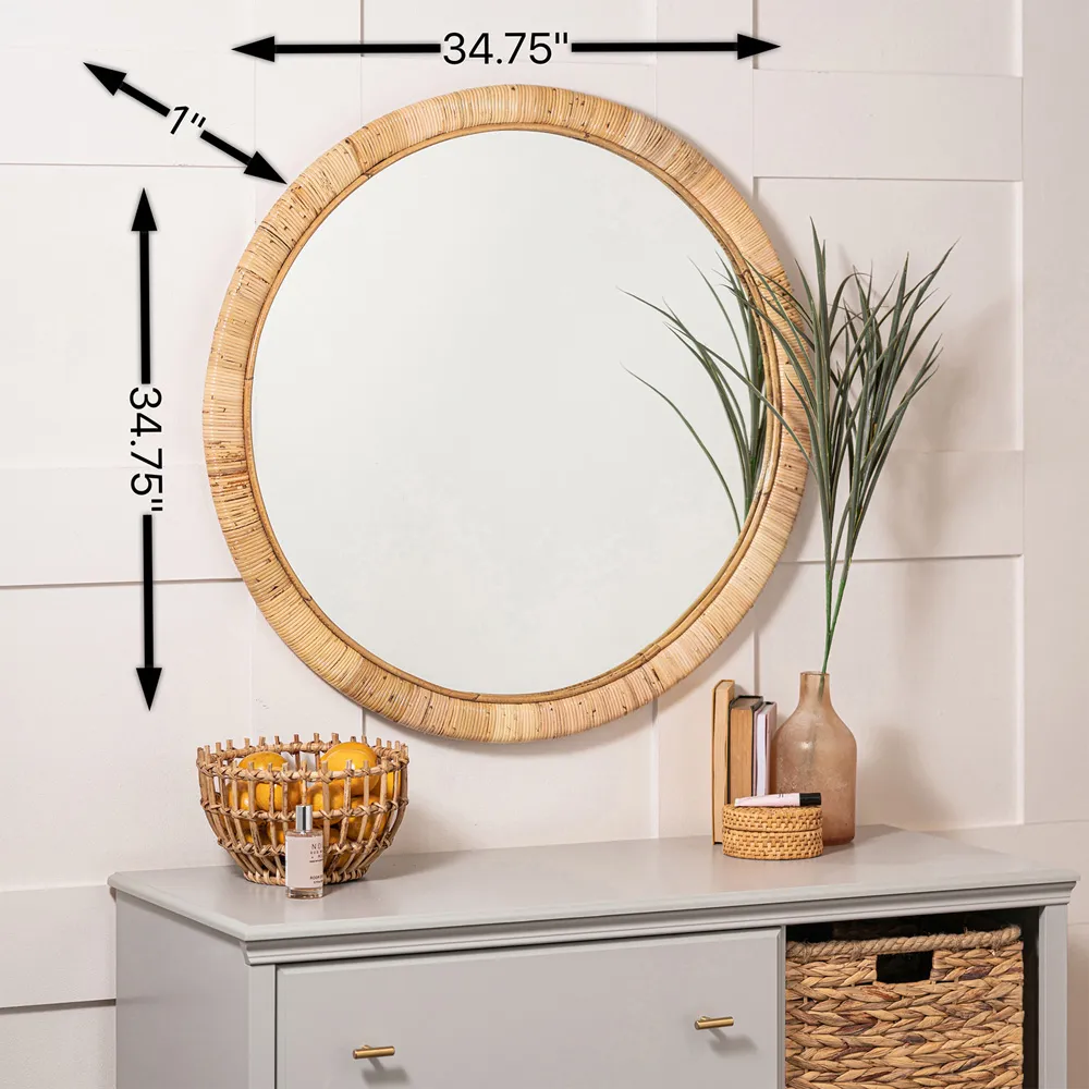 Stevie Round Wall Mirror - Natural, Rattan