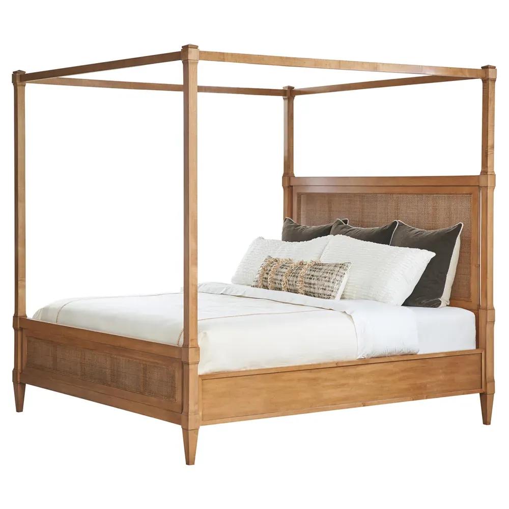 Strand Cal King Size Canopy Bed - Brown, Woven Cane
