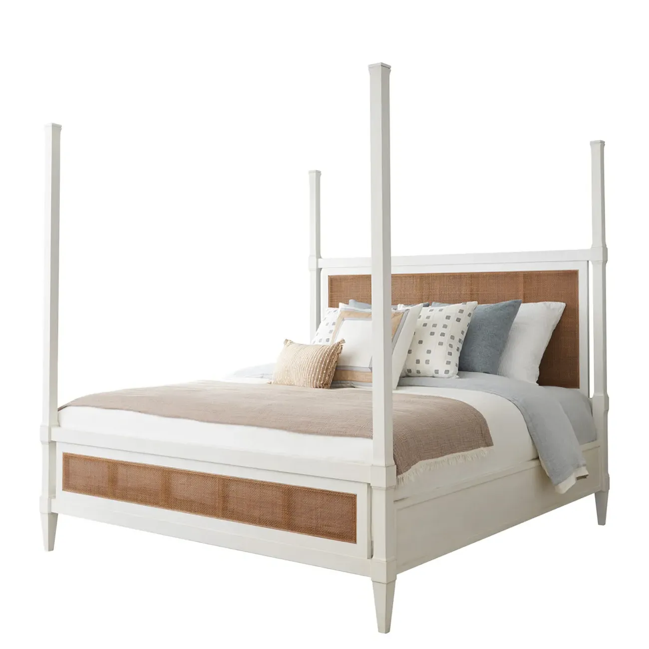 Strand Cal King Size Canopy Bed - White, Woven Cane