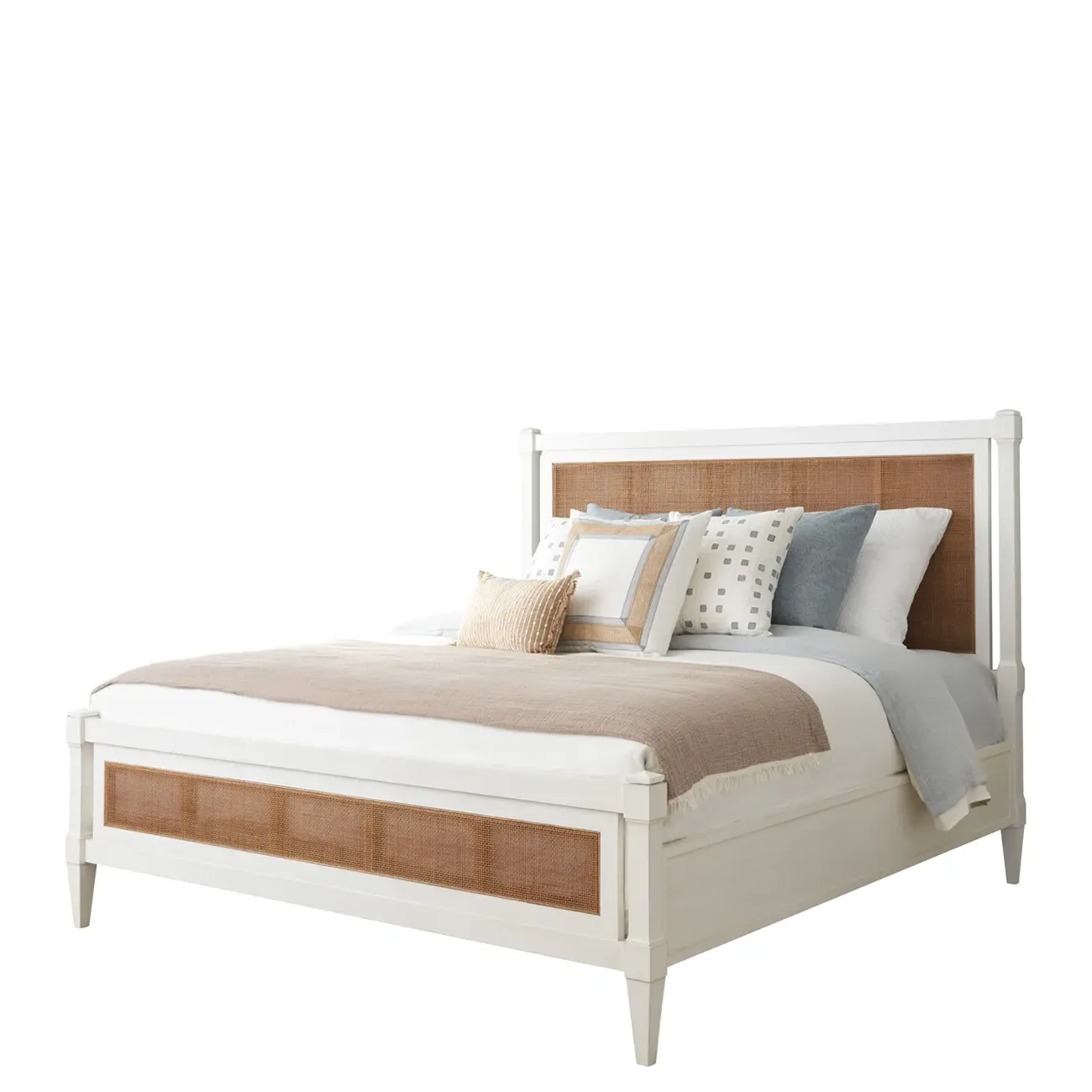 Strand Cal King Size Canopy Bed - White, Woven Cane