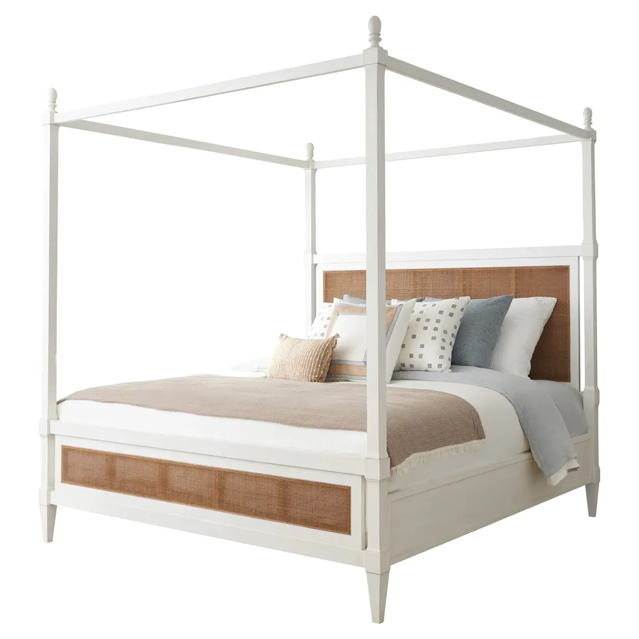 Strand King Size Canopy Bed - White, Woven Cane