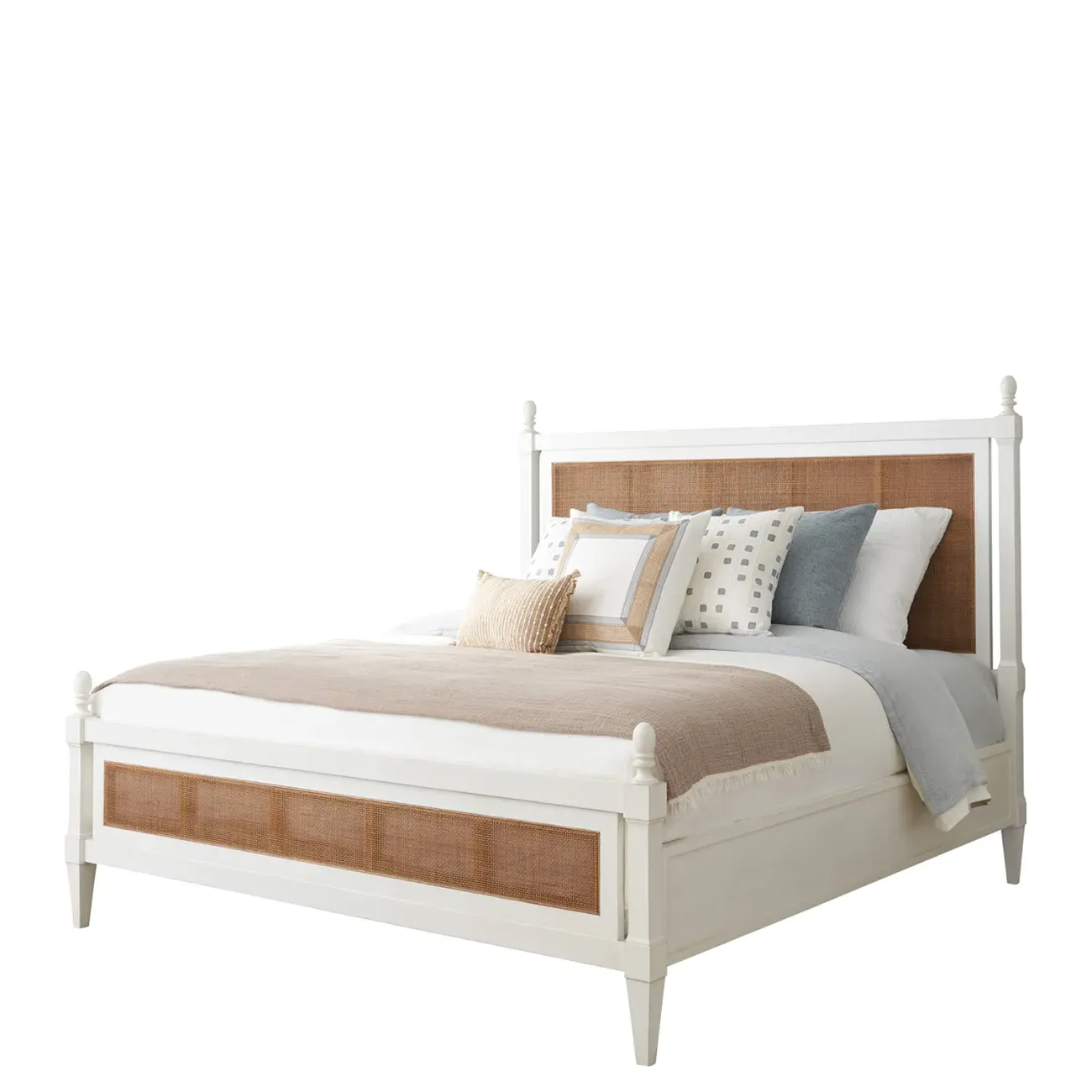 Strand King Size Canopy Bed - White, Woven Cane