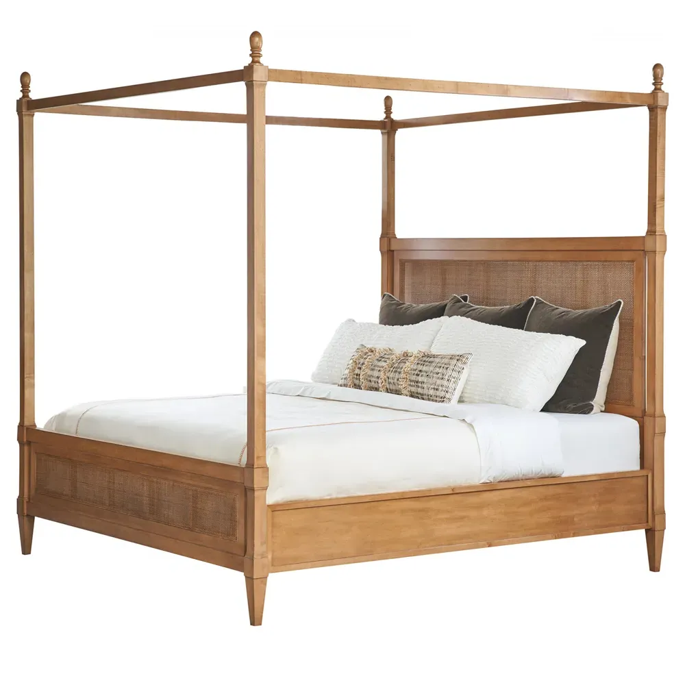Strand Queen Size Canopy Bed - Brown, Woven Cane