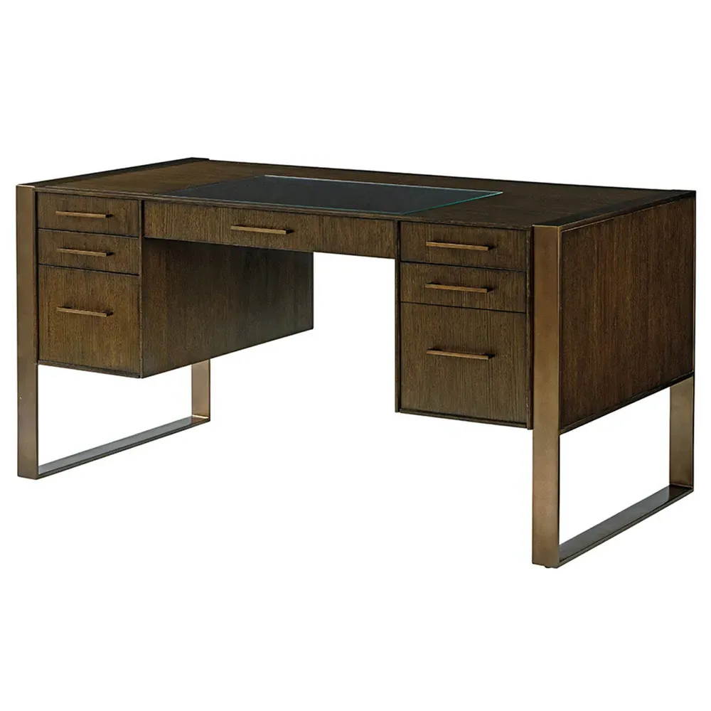 Structure Rectangular 7 Drawer Writing Desk - Brown, Oak image