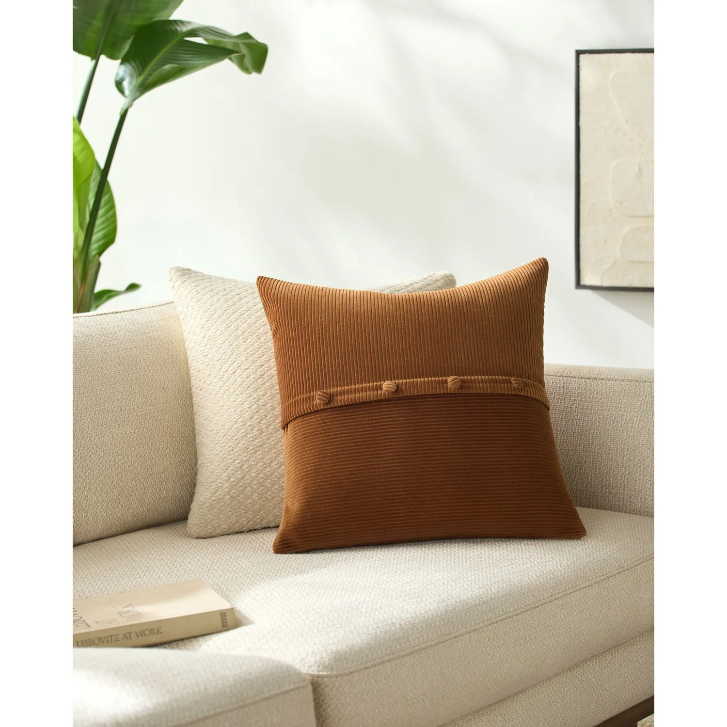 Sullie Buttoned Throw Pillow - Brown, Velvet