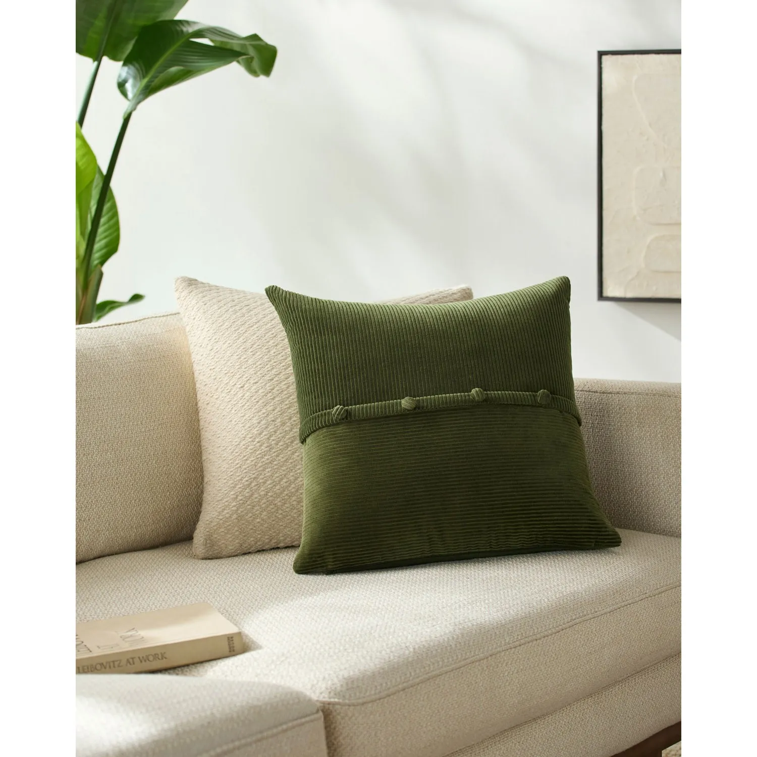 Sullie Buttoned Throw Pillow - Green, Velvet