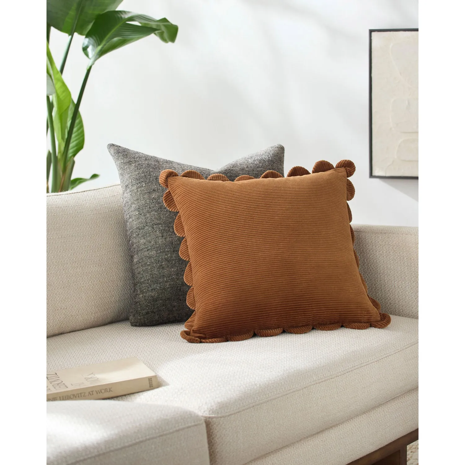 Sullie Scallop Throw Pillow - Brown, Velvet