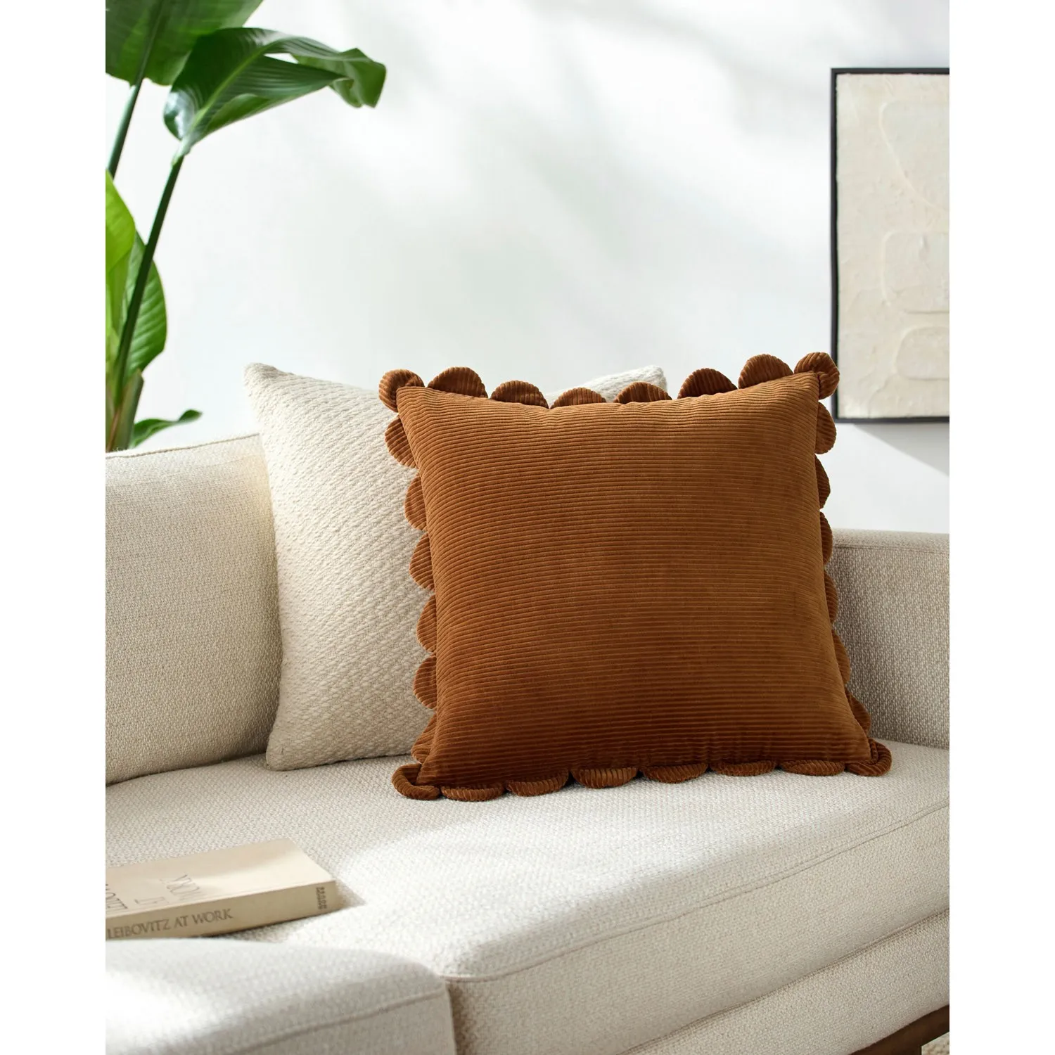 Sullie Scallop Throw Pillow - Brown, Velvet