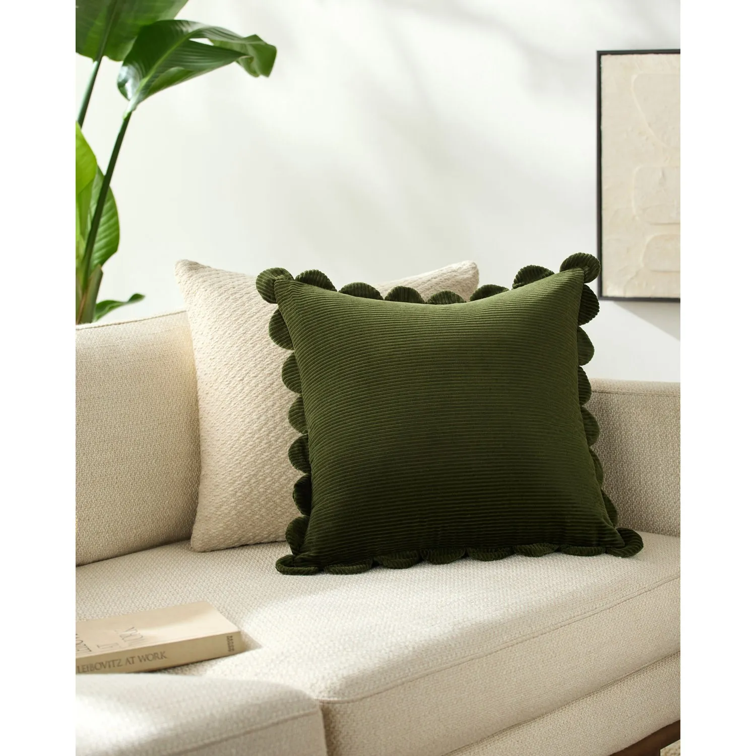 Sullie Scallop Throw Pillow - Green, Velvet