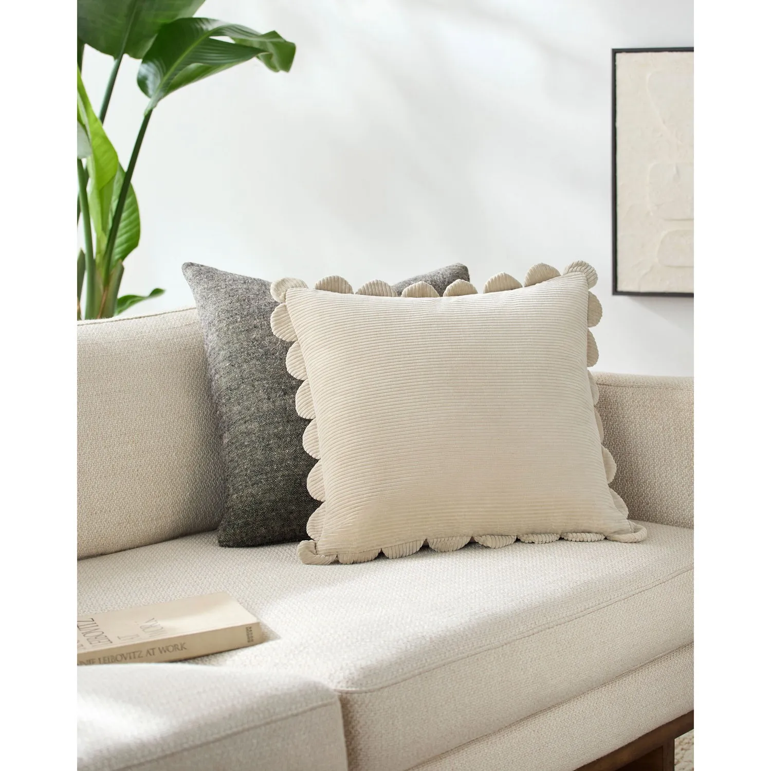 Sullie Scallop Throw Pillow - Light Beige, Velvet