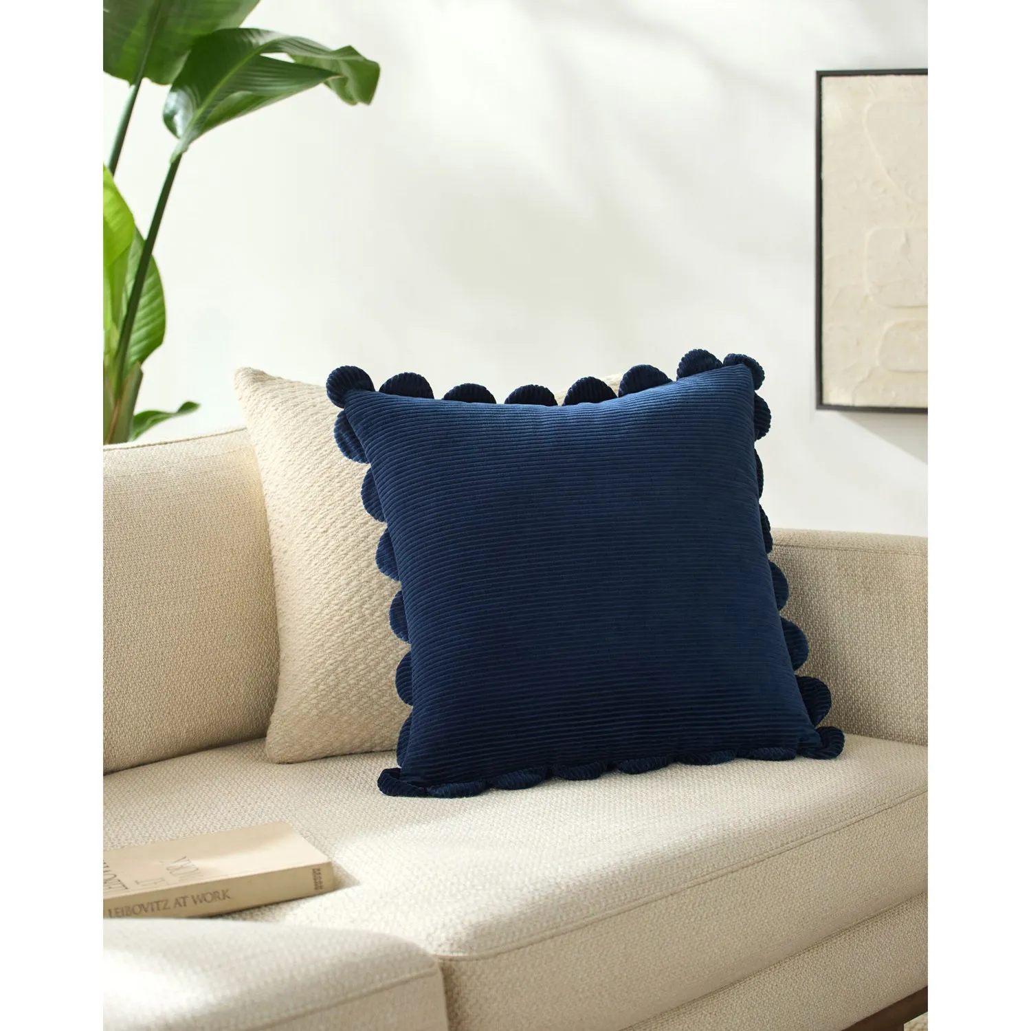 Sullie Scallop Throw Pillow - Navy, Velvet