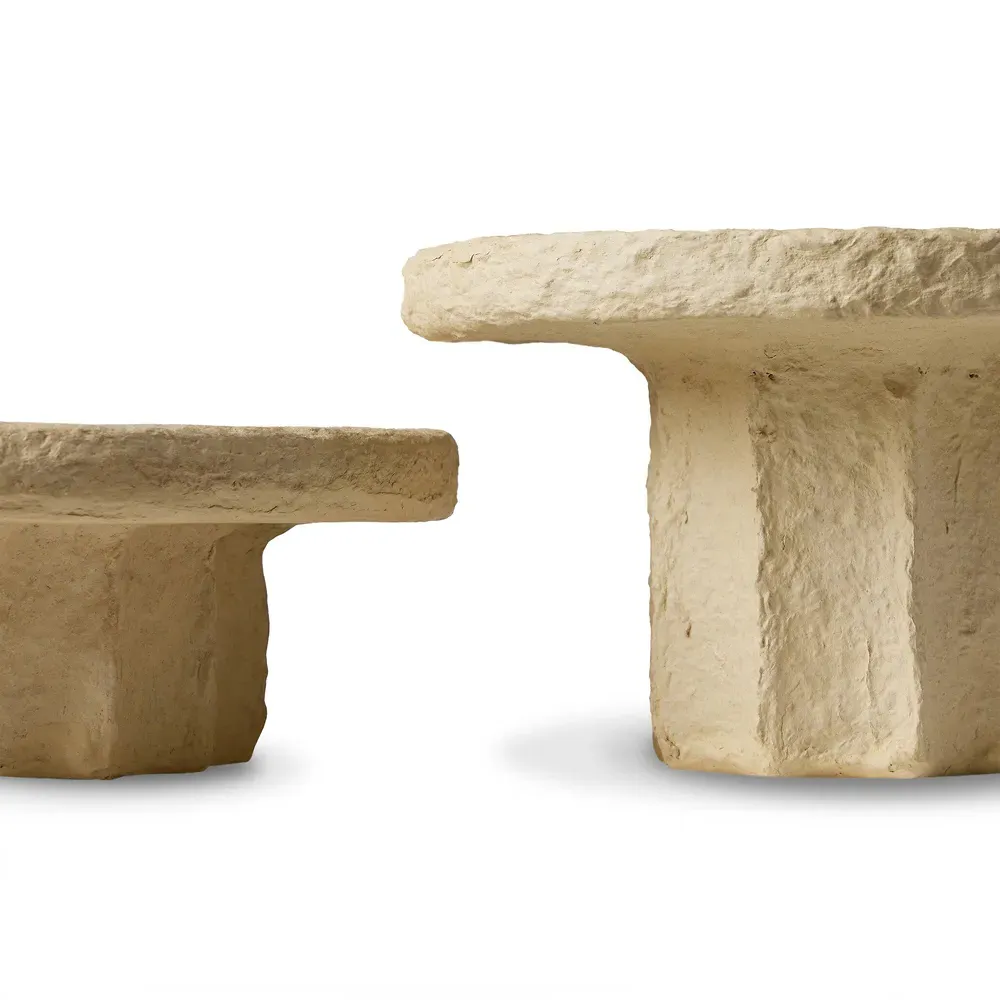 Sumba Paper Mache Pedestal Set - Beige