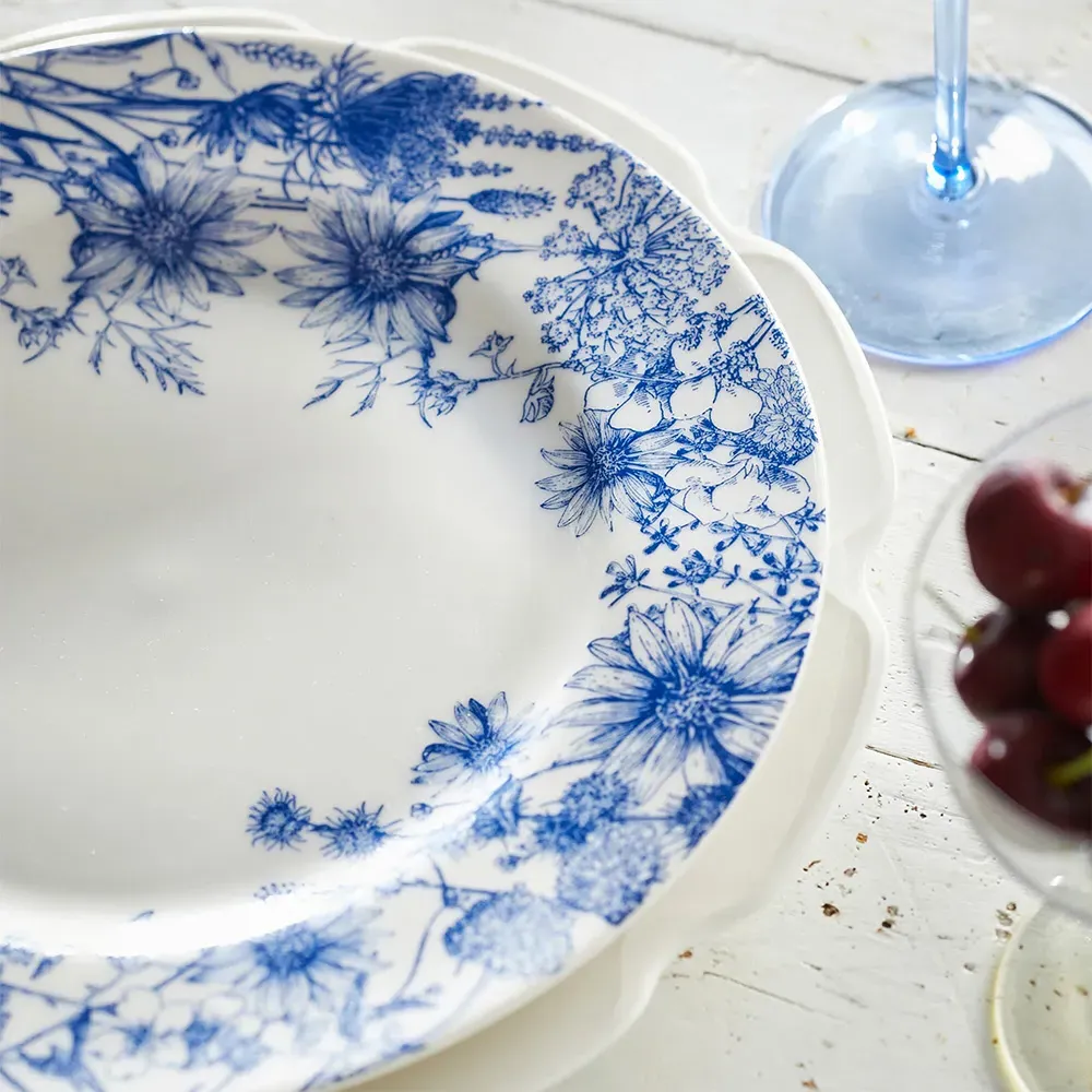 Summer Blues French Country Floral Dinner Plate - White
