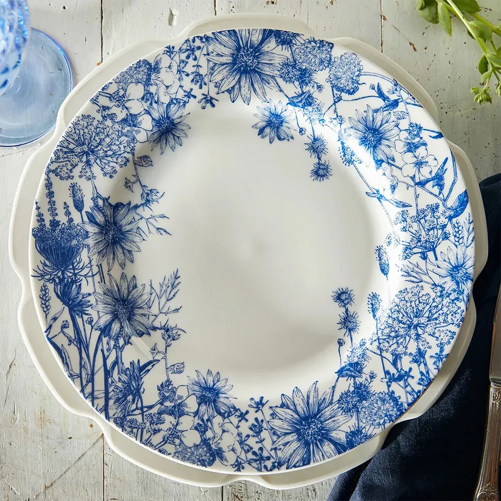 Summer Blues French Country Floral Dinner Plate - White