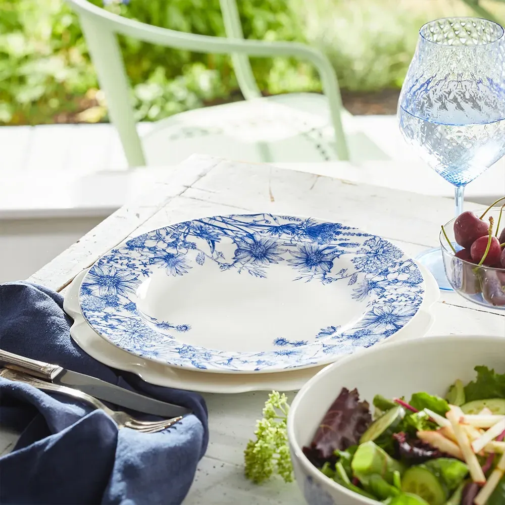 Summer Blues French Country Floral Dinner Plate - White