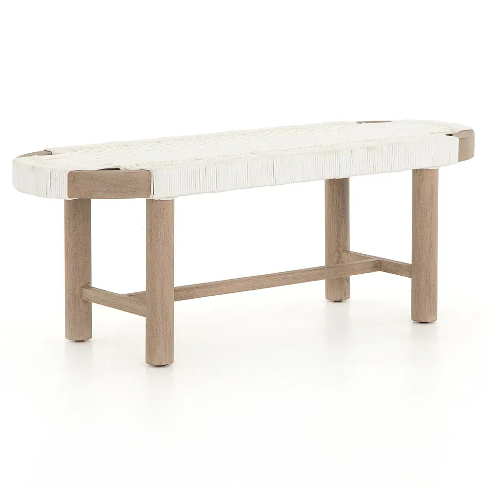 Summer Oval Outdoor Bench - White, Teak