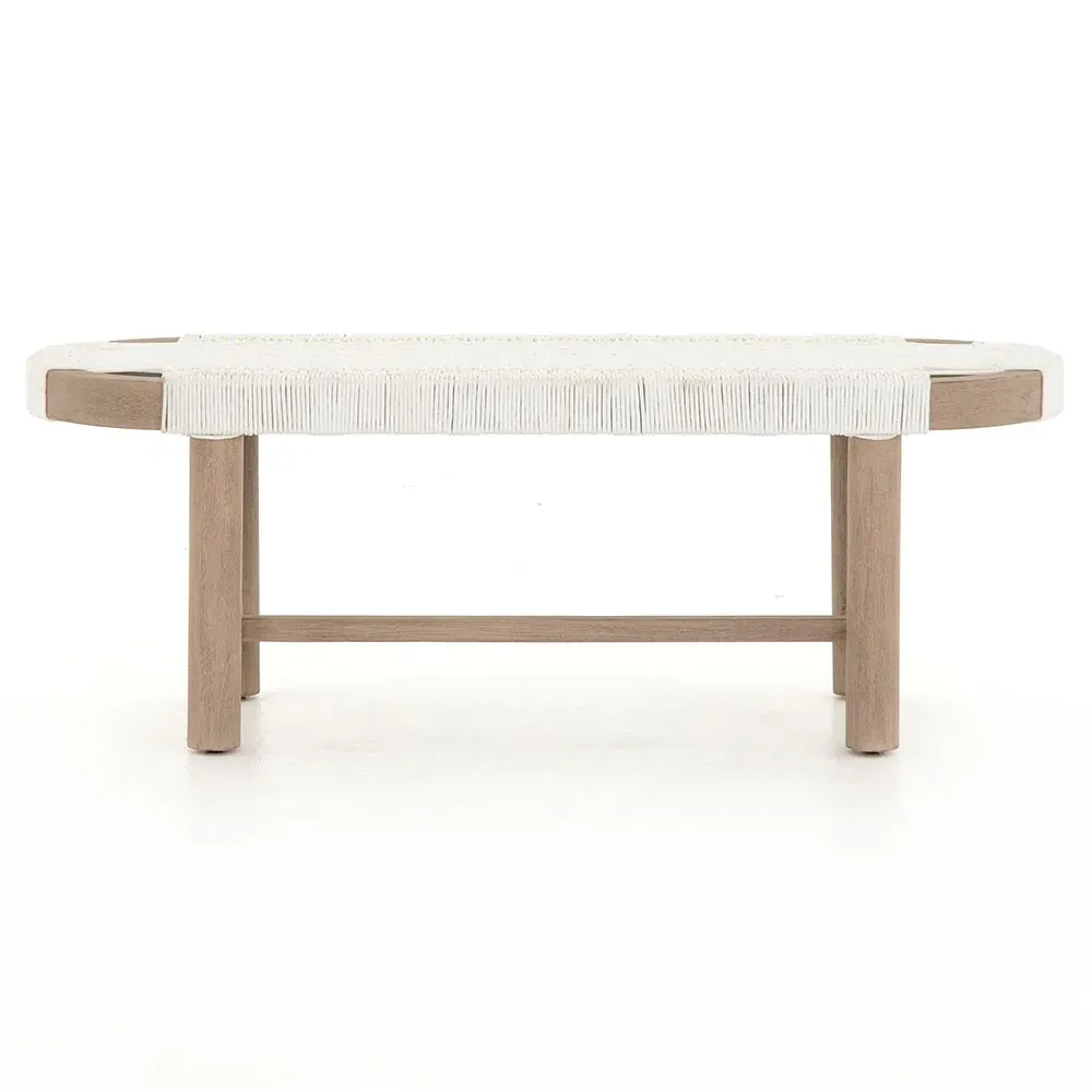 Summer Oval Outdoor Bench - White, Teak image