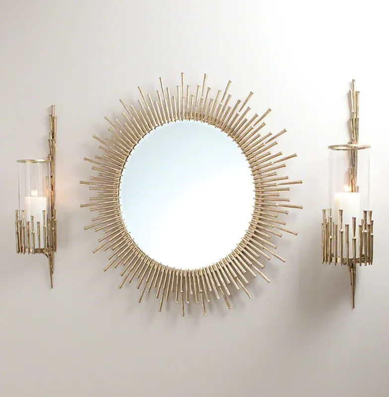 Sunburst Round Wall Mirror - Antique Brass, Iron