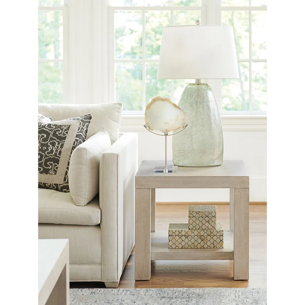 Surfrider Square Side Table - Beige, Hickory Wood