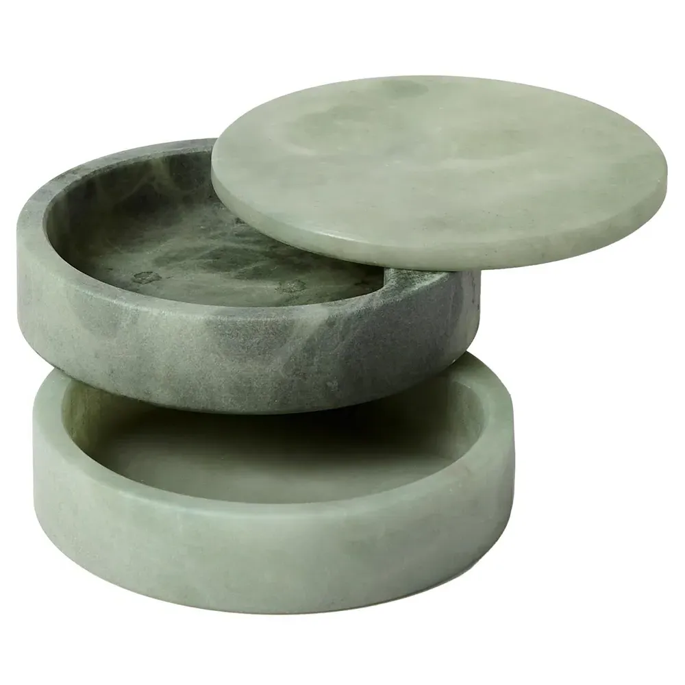Suri Round Swivel Decorative Box - Green, Alabaster