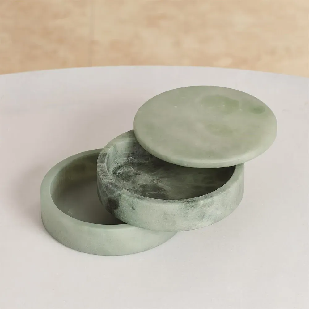Suri Round Swivel Decorative Box - Green, Alabaster