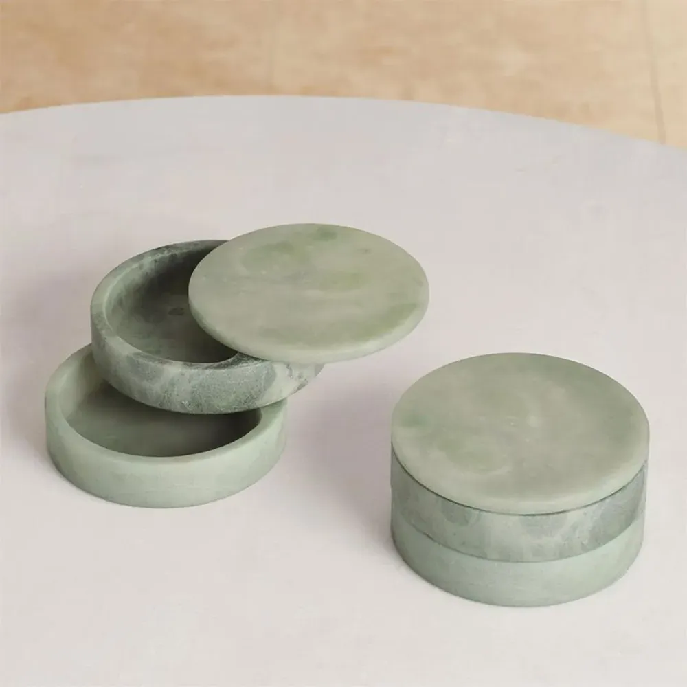 Suri Round Swivel Decorative Box - Green, Alabaster
