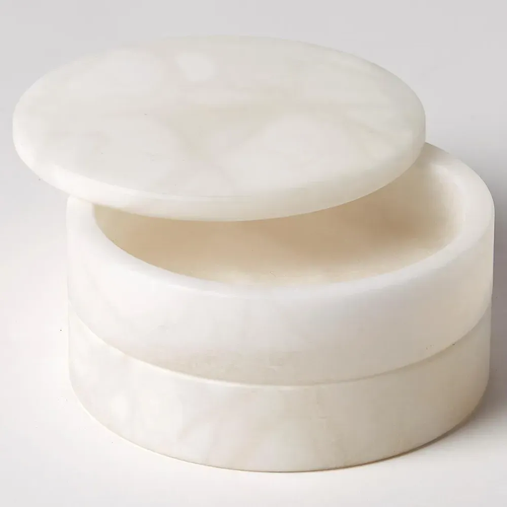 Suri Round Swivel Decorative Box - White, Alabaster