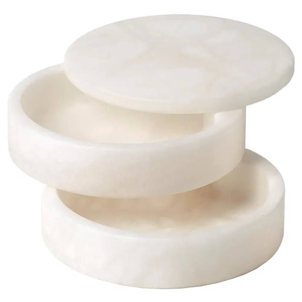 Suri Round Swivel Decorative Box - White, Alabaster