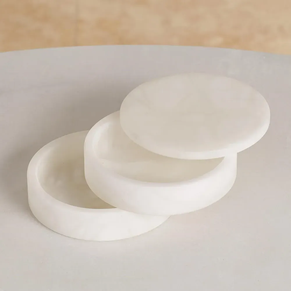 Suri Round Swivel Decorative Box - White, Alabaster