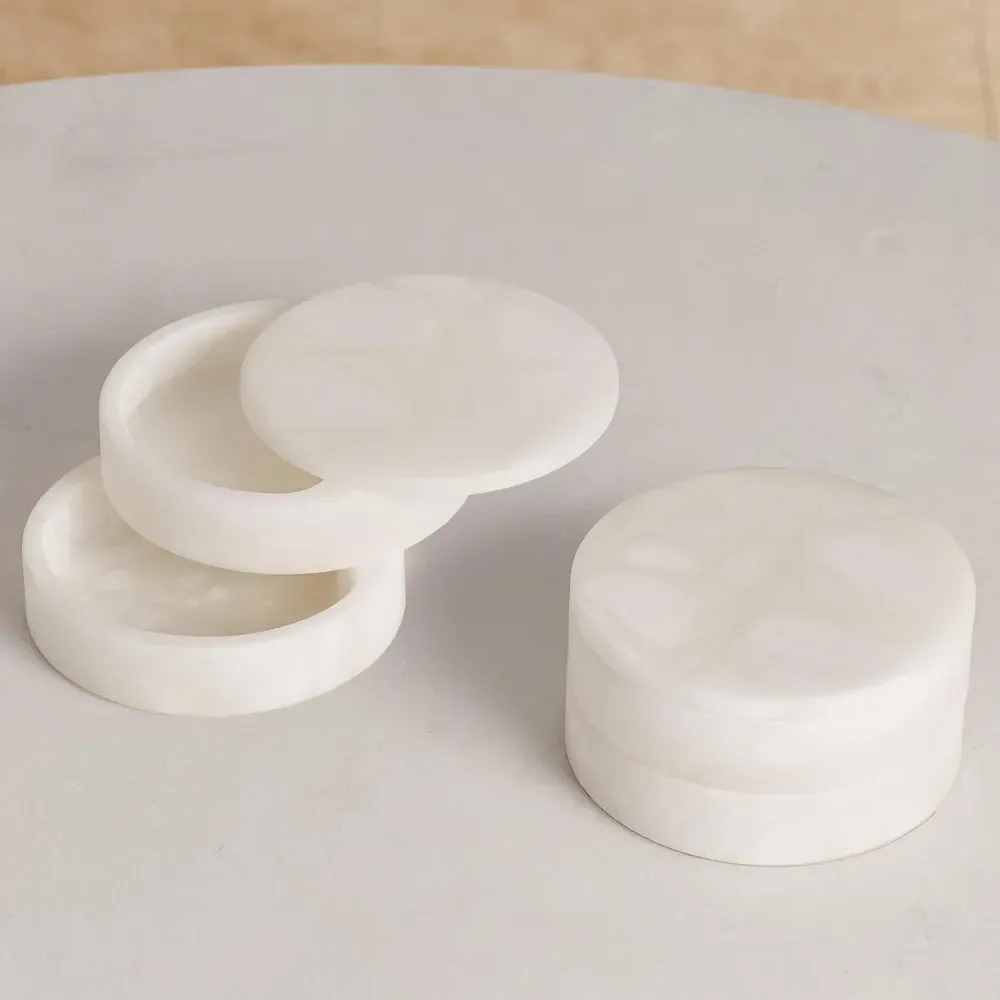Suri Round Swivel Decorative Box - White, Alabaster